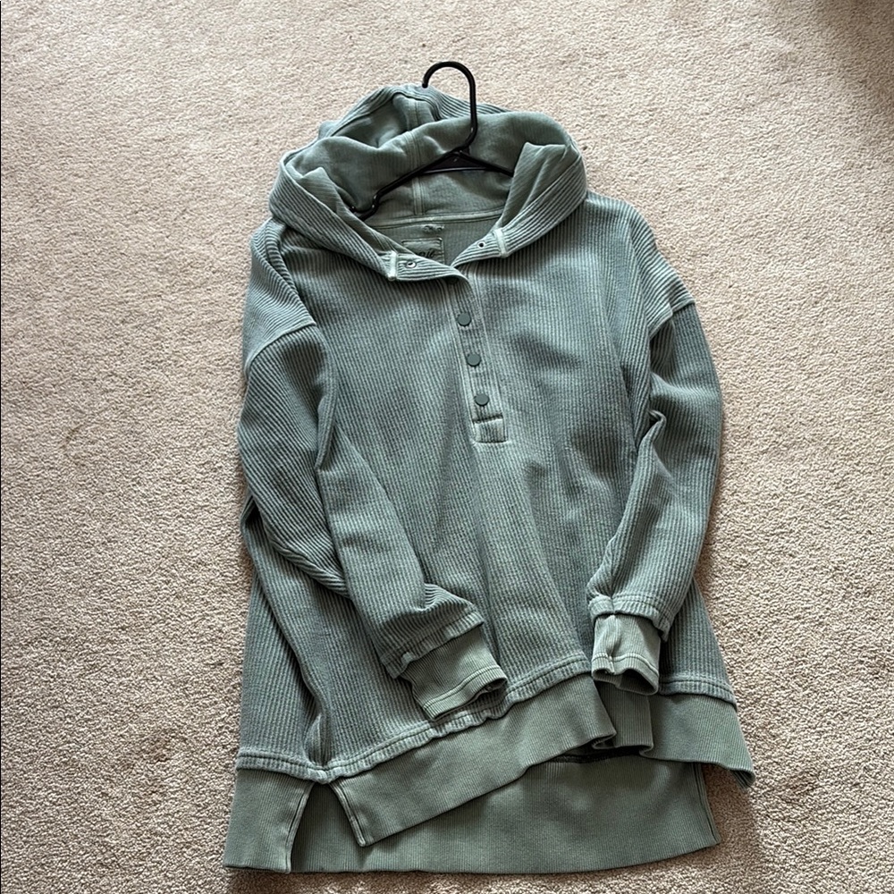 Green Ribbed Hoodie